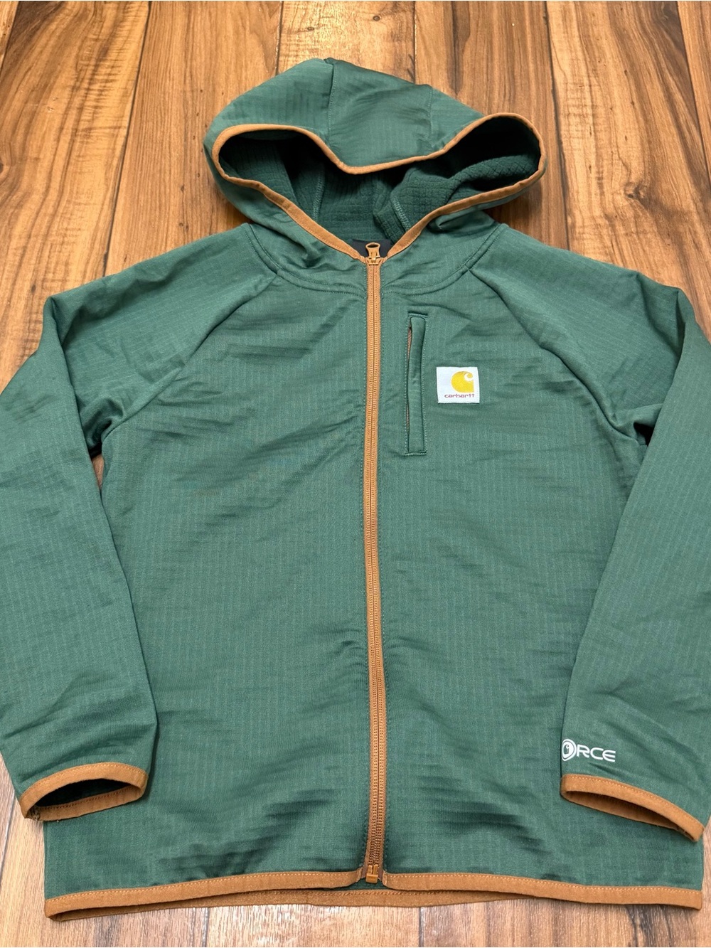 Carhartt Kids Jacket Hooded Force Full Zip Microgrid Fleece Green Youth Boys S